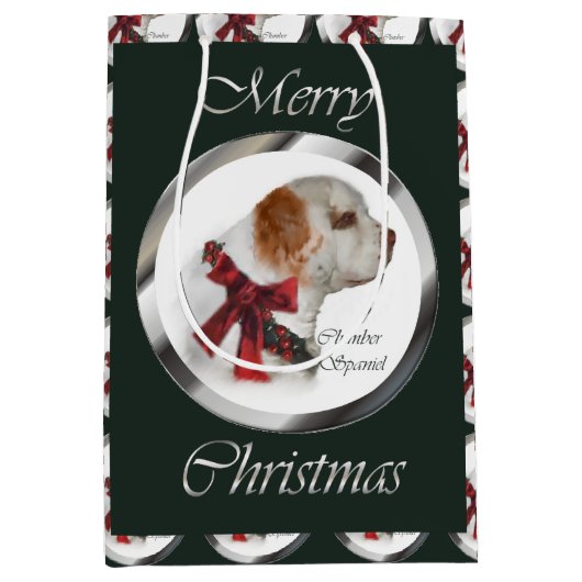 Clumber Spaniel Kerstmis Medium Cadeauzakje (Voorkant)