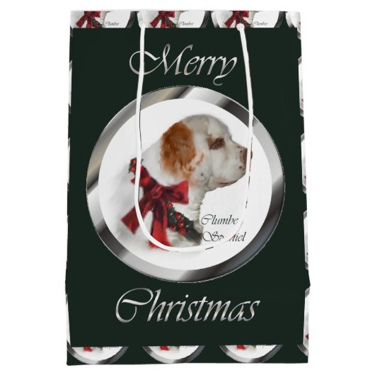Clumber Spaniel Kerstmis Medium Cadeauzakje (Achterkant)