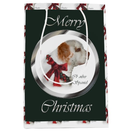 Clumber Spaniel Kerstmis Medium Cadeauzakje (Voorkant)