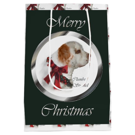 Clumber Spaniel Kerstmis Medium Cadeauzakje (Achterkant)