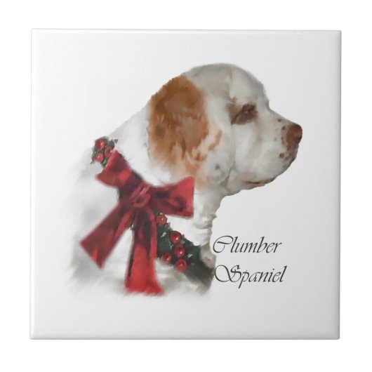 Clumber Spaniel Kerstmis Tegeltje (Voorkant)