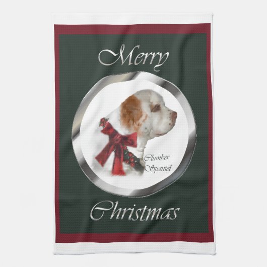 Clumber Spaniel Kerstmis Theedoek (Verticaal)