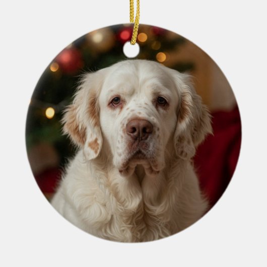 Clumber Spaniel Kerstornament Keramisch Ornament (Voorkant)