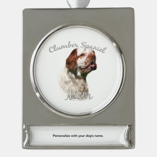 Clumber Spaniel Moeder 2 Sleutelhanger Verzilverd Banner Ornament (Voorkant)