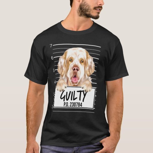 Clumber Spaniel Mugshot Schuldige Hond T-shirt (Voorkant)