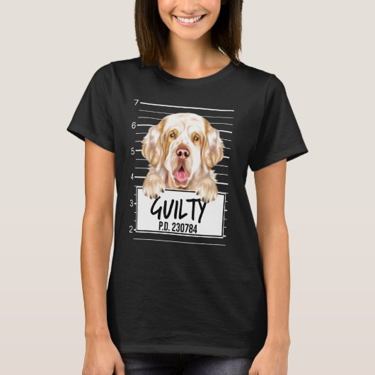 Clumber Spaniel Mugshot Schuldige Hond T-shirt (Voorkant)