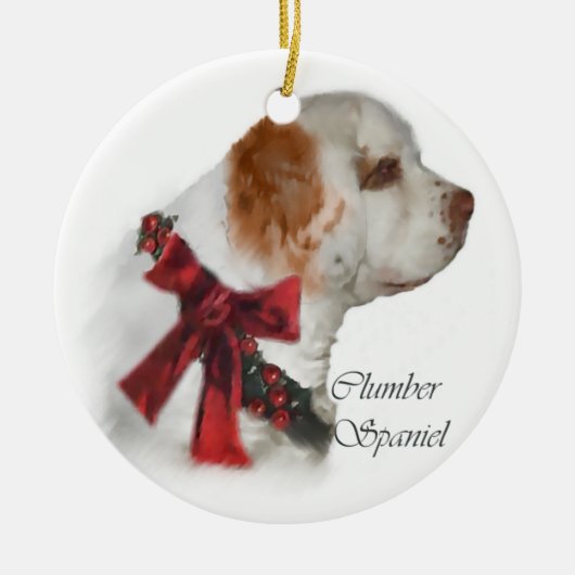 Clumber Spaniel Ornament met kerstcadeaus (Voorkant)