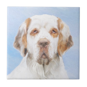 Clumber Spaniel Painting - Kute Original Dog Art Tegeltje