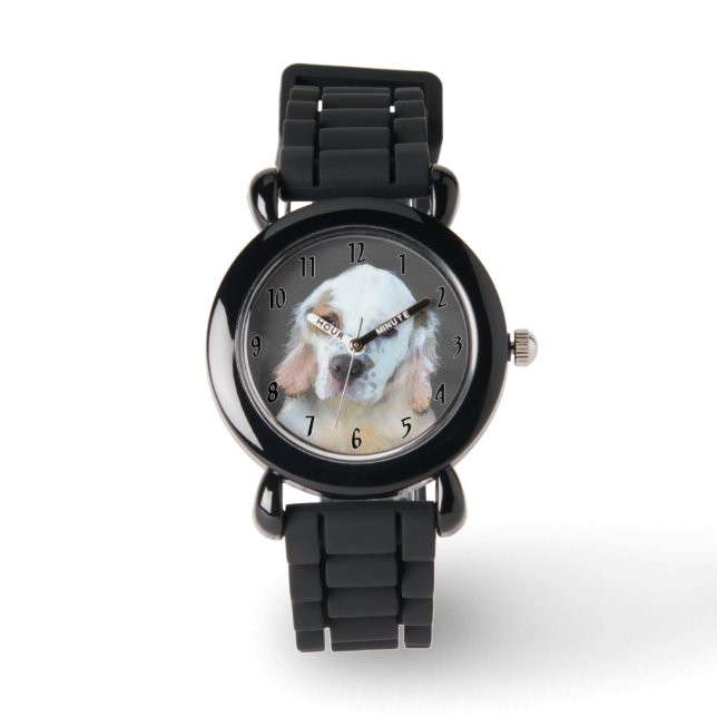 Clumber Spaniel Puppy Schilderij - Originele honde Horloge (Voorkant)