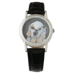 Clumber Spaniel Puppy Schilderij - Originele honde Horloge