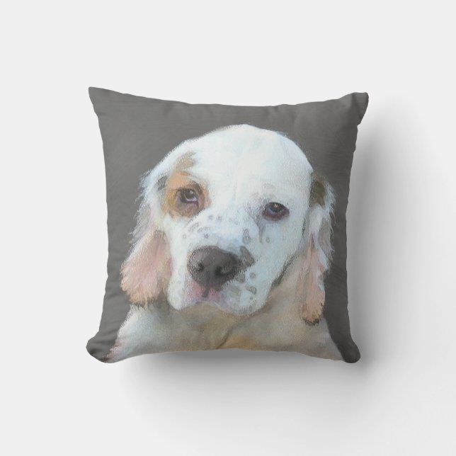 Clumber-spaniel schilderen - Kute Original Dog Art Buitenkussen (Voorkant)