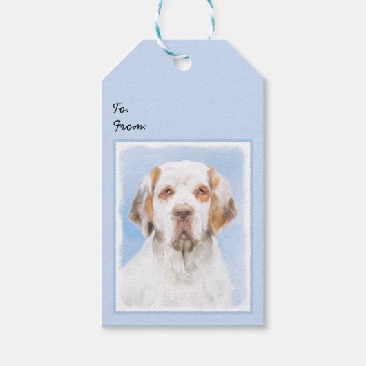 Clumber-spaniel schilderen - Kute Original Dog Art Cadeaulabel (Voorkant)