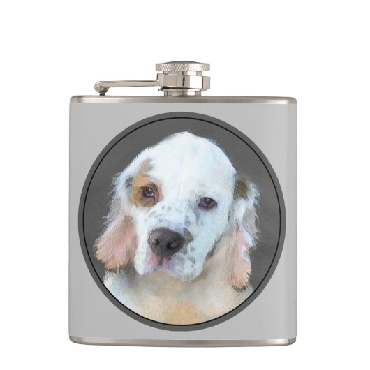 Clumber-spaniel schilderen - Kute Original Dog Art Heupfles (Voorkant)