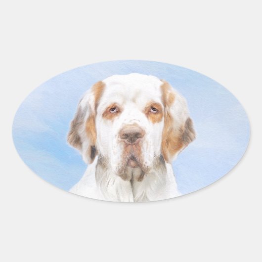 Clumber-spaniel schilderen - Kute Original Dog Art Ovale Sticker (Voorkant)