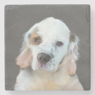 Clumber-spaniel schilderen - Kute Original Dog Art Stenen Onderzetter