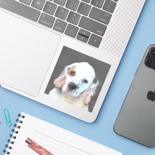 Clumber-spaniel schilderen - Kute Original Dog Art Sticker (Laptop met iPhone)