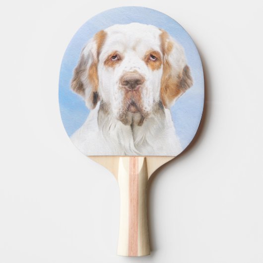 Clumber-spaniel schilderen - Kute Original Dog Art Tafeltennisbatje (Voorkant)