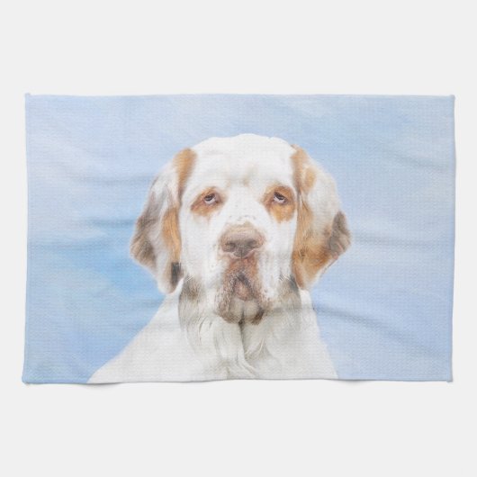 Clumber-spaniel schilderen - Kute Original Dog Art Theedoek (Horizontaal)