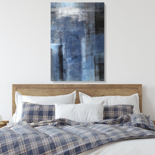 'Clumsy' Blauw en Grijs Abstract Art Canvas Print (Insitu (Slaapkamer))