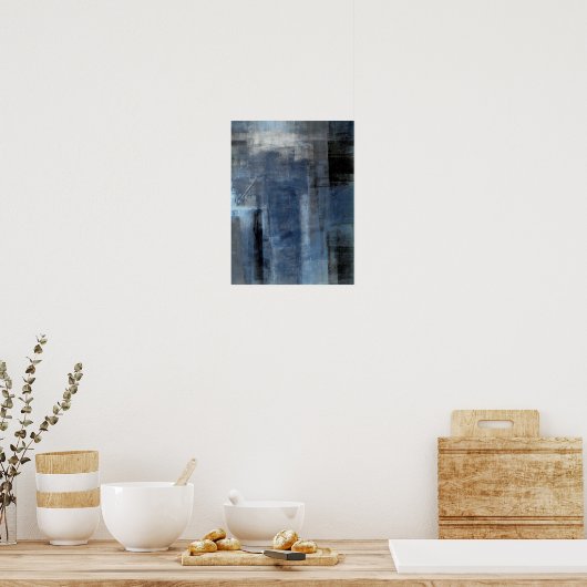 'Clumsy' Blue en Grey Abstract Art Poster (Keuken)