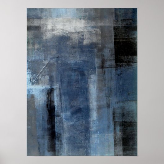 'Clumsy' Blue en Grey Abstract Art Poster (Voorkant)