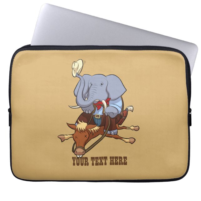 Clumsy Cowboy Elephant Funny Horse Rider Cartoon Laptop Sleeve (Voorkant)