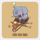 Clumsy Cowboy Elephant Funny Horse Rider Cartoon Vierkante Sticker (Voorkant)