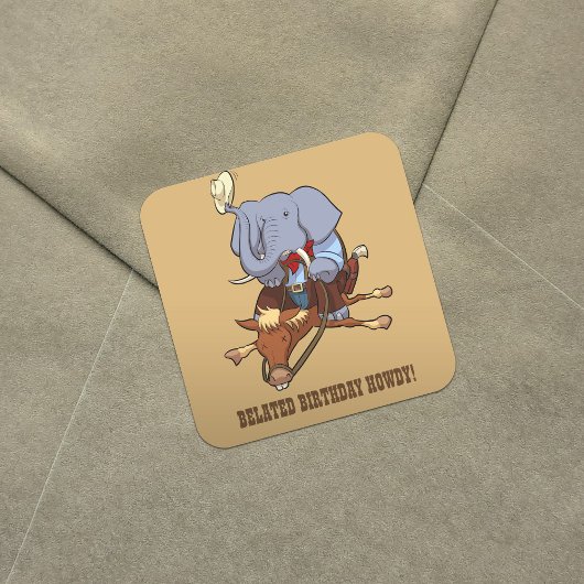 Clumsy Cowboy Elephant Funny Horse Rider Cartoon Vierkante Sticker