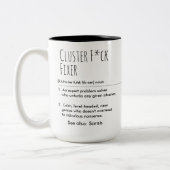 Cluster F*ck Fixer Grappige Definitie Aangepaste N Tweekleurige Koffiemok (Links)