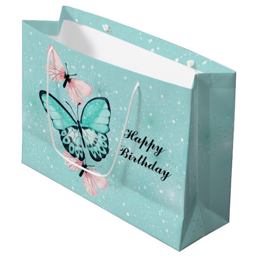 Cluster van blauwe en roze vlinders groot cadeauzakje (Voorkant Gekanteld)