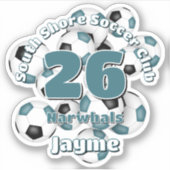 Cluster van blauwgroen zwarte voetballen Teamkleur Sticker (Voorkant)