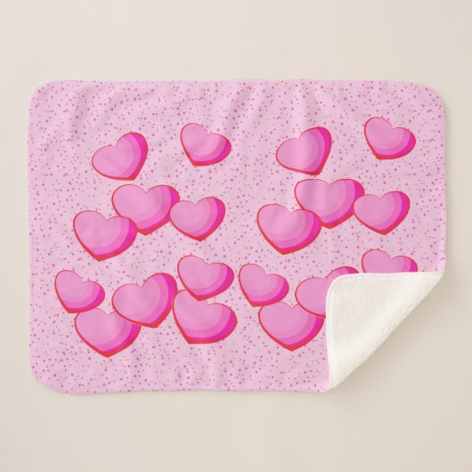 Cluster van Bright  roze harten op Polka dots Sherpa Deken (Voorkant (horizontaal))