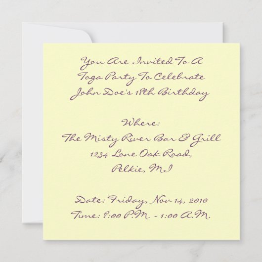 Cluster van Grafieken en Togas Toga-partijuitnodig Kaart (Achterkant)