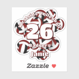 Cluster van Maroon Black Volleyballs Team Naam Sticker