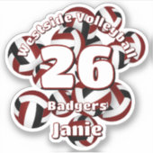 Cluster van Maroon Black Volleyballs Team Naam Sticker (Voorkant)