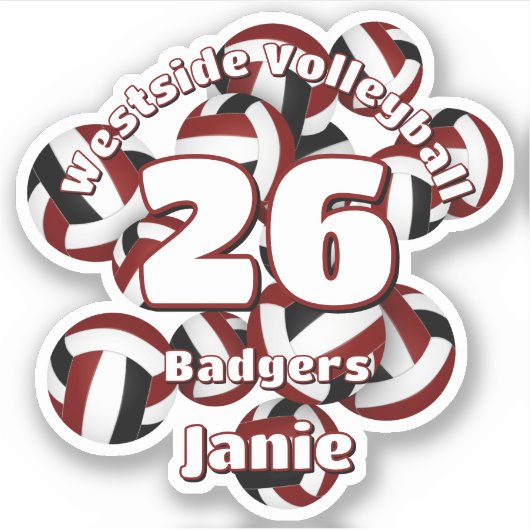 Cluster van Maroon Black Volleyballs Team Naam Sticker (Voorkant)