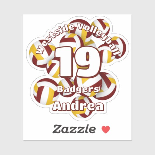 Cluster van Maroon Gold volleyballen W teamnaam Sticker (Vel)