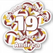 Cluster van Maroon Gold volleyballen W teamnaam Sticker (Voorkant)