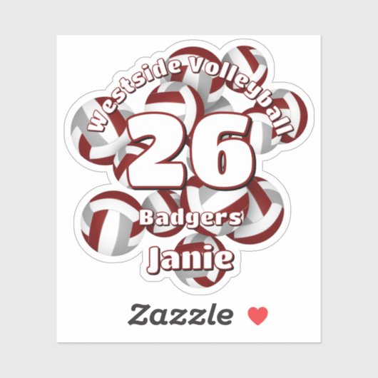 Cluster van Maroon Grey volleyballen Team naam Sticker (Vel)