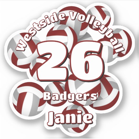 Cluster van Maroon Grey volleyballen Team naam Sticker (Voorkant)