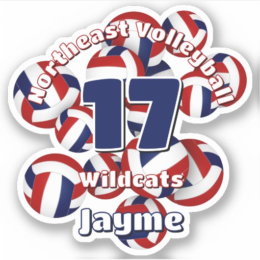 Cluster van Red Blue Volleyballs Team Naam Sticker (Voorkant)
