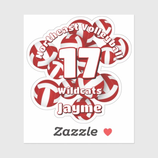 Cluster van Red White Volleyballs teamnaam Sticker (Vel)