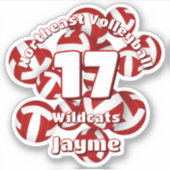 Cluster van Red White Volleyballs teamnaam Sticker (Voorkant)