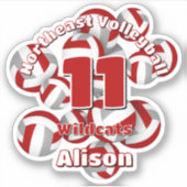 Cluster van rode grijze volleyballen teamnaam sticker (Voorkant)