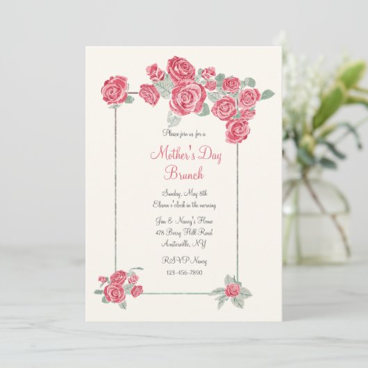 Cluster van Rode Rozen Uitnodiging (Staand voorkant)