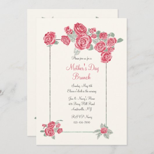 Cluster van Rode Rozen Uitnodiging (Voorkant / Achterkant)