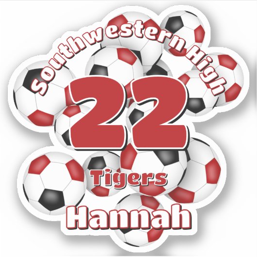 Cluster van Rode Zwarte voetballen Team Spirit Sticker (Voorkant)