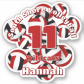 Cluster van rode zwarte volleyballen teamnaam sticker (Voorkant)