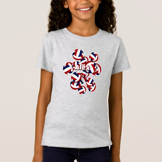 Cluster van Rood Wit Blauw Volleyballen Atleet Naa T-shirt (Voorkant)