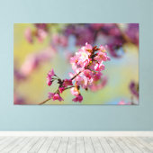Cluster van Sakura-bloesems op groen, blauw, Paars Canvas Afdruk (Insitu (Houten vloer))